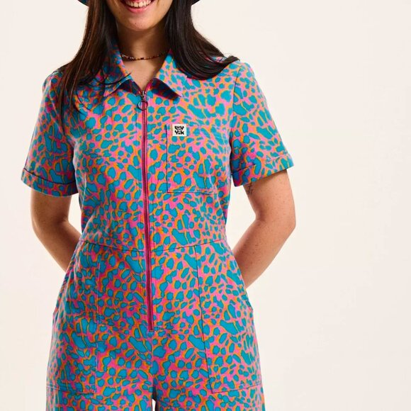 Lucy & Yak Ragan jumpsuit blue leopard US 14 - Picture 3 of 4